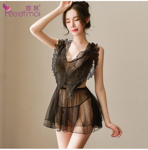 FEE ET MOI Sexy Lace Angel Wings Seethrough Body Sleepwear (Black) FEE ET MOI Sexy Lace Angel Wings Seethrough Body Sleepwear (Black)